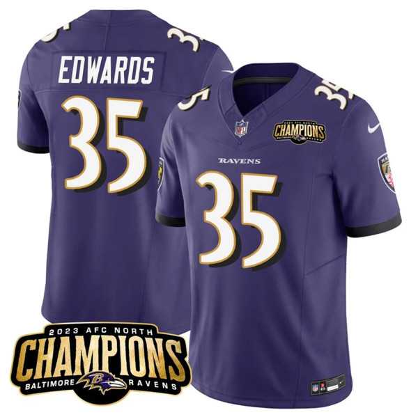 Men & Women & Youth Baltimore Ravens #35 Gus Edwards Purple 2023 F.U.S.E. AFC North Champions Vapor Limited Jersey,We sell and wholesale Men & Women & Youth Baltimore Ravens #35 Gus Edwards Purple 2023 F.U.S.E. AFC North Champions Vapor Limited Jersey on line form chian!